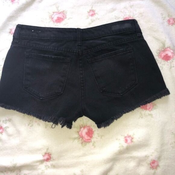 BP Jean Shorts Size 26 Black Distressed Denim Boho Beach Festival Cut Off Frayed - Picture 3 of 11
